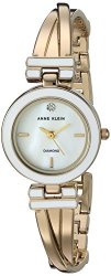 Anne Klein Women's AK 2622WTGB Diamond-accented Gold-tone Crossover Bangle Watch