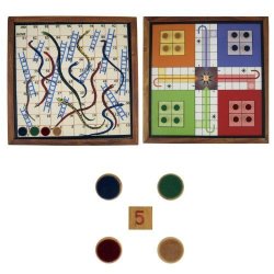 Crafts'man Wooden 2 In 1 Game Snake Ladder And Ludo Set On Either Side Of Single Board- Best Seller And Premium Quality