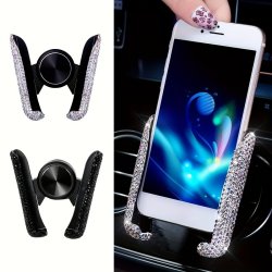 1PC New Car Phone Holder With Artificial Diamond Car-mounted Phone Holder Cute Dual-function Air Outlet Navigation Air Outlet Car-mounted Holder