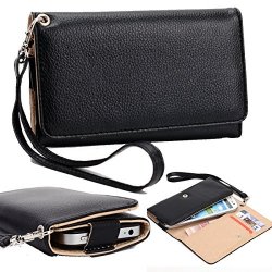 NUVUR153 Universal Wallet Clutch Wrislet ::smartphone:: Case Fits LG LG Nexus 4 LG Mako Spirit Tribute 2|BLACK