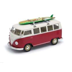 Volkswagen T1 Bus With Surfboard Red 1963 1:24 Scale Diecast Car