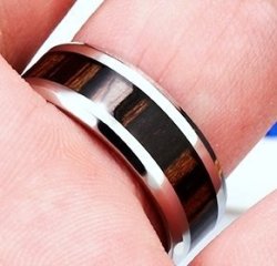 Inspired Wood Inlay 316L Stainless Steel Band. Ring Size 13 Z+1
