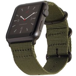 Apple Watch Band 42MM Nylon Nato Iwatch Band- Olive Green Durable Woven Straps With Matte Gray Buckle Clasp & Adapters For New Apple Watch