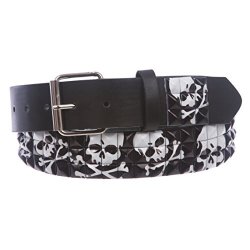 Snap On 1 1 2" Skull & Cross Bone Printed Punk Rock Studded Belt Black S - 32
