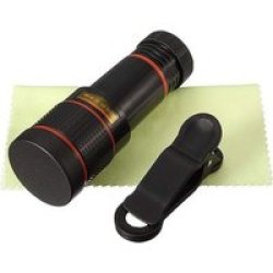 Universal Telescope Smartphone Camera Lens With Clip 12X Zoom Black