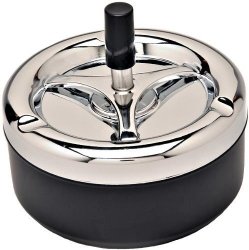 Mantello Round Push Down Cigarette Ashtray With Spinning Tray Black