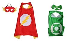 Superheroes Green Lantern & Flash Costumes - 2 Capes 2 Masks With Gift Box By