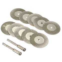 uxcell 10 Pcs 50mm Diamond Cutting Wheels Cut Off Discs with 2 Pcs Mandrels for Rotary Tool 