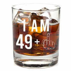 49 + One Middle Finger Whiskey Glass For Men And Women - Funny Birthday Gift Ideas For Mom Dad Husband Wife - 50 Year