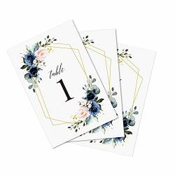 Doris Home Navy Blue And Pink Wedding Table Numbers Numbers 1-25 & Head Table Card Table Numbers Double Sided 4X6 Floral Design Table Numbers
