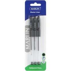 Marlin Master Liner Ball Point Pens Black 3 Pens