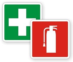2 PC Tops Popular Fire Extinguisher First Aid Car Sticker Sign Boat Safety Atv Labels Kit On Board Size 2" X 2" Color Red And Green