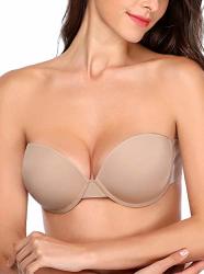 Joateay Women's Strapless Self Adhesive Bra Reusable Backless Sticky Push Up Bra Invisible Nude Cup Dd