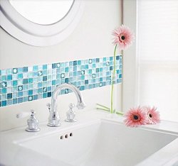 Unidesign Beaustile Mosaic 3D Wall Stickers 2 Sheets Home Decor Blue Art Fire Retardant Wallpaper Bathroom Kitchen Diy