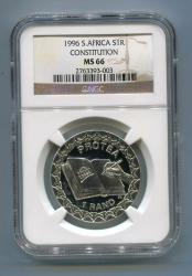 Official 1996 Silver R1 South Africa Slabbed Constitution Ngc Ms 66 Coin