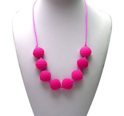 Silicone Teething Necklace - By Modern Ohana - Bpa Free Silicone Jewelry For Mom And Baby Diamond Square Textured Beads Fuchsia