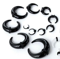 Acrylic Horn With Rubbers Single Ear Stretcher Taper - Black 4mm
