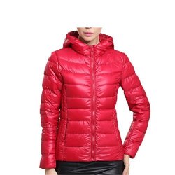 Anzhuangh New New Spring Autumn Ultra Thin Women Jacket Short Design Hooded Duck Down Coat Female Stand Collar Plus Size Parkas Red L