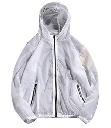 Mens Sytx Solid Color Lingtweight Sun Protect Beach Hooded Jacket Coat White Xxs