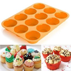 Webake Baking Cups Silicone Cakelette Baking Mold Flower Muffin Pan Soap Mold 3.5 Inch 12 Pack