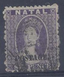 Natal 1869 6d Violet Overprinted Type 7e Fine Used