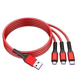 Cell Phone Charger Cable 5A 3 In 1 Micro USB Type C 66W - Red