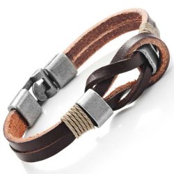 Urban Jewelry Dark Brown Genuine Leather Nautical Knot Bracelet With Silver S...