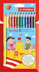 Stabilo Trio Thick Colouring Pencils With Sharpener - Assorted Colours Wallet Of 12