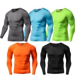 Mens Pro Sports Training Long Sleeved Tees Breathable Quick Drying Elastic Tigh