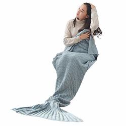 Adarl Christmas Knitted Throw Blanket Cozy Mermaid Tail Blanket Handmade Living Room Sleeping Bag For Kids Adult A8 71X35.5INCH