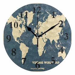 Funnycustom Round Wall Clock Vintage World Map Acrylic Creative Decorative For Living Room kitchen bedroom family