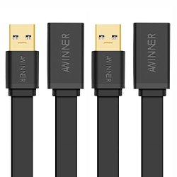 Awinner USB 3.0 Extension Cable A Male To A Female USB Extender Cord Black -free Lifetime Replacement Warranty 0.5M-FLAT-2PACK