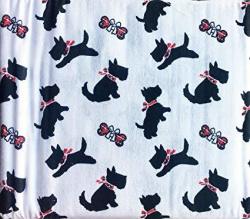 Cozy Cabin 3 Piece Cotton Flannel Twin Size Single Bed Sheet Set Black Scotties Dogs Puppies With Red Ribbons On White