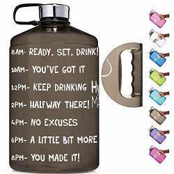 HydroMATE Half Gallon 64 oz Motivational Water Bottle with Time Marker Large BPA Free Jug with Straw and Handle Reusable Leak Proof Bottle Time Marked