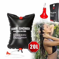 Luoov Solar Shower Bag 5 GALLONS 20L Solar Heating Premium Camping Shower Bag With Removable Hose Shower Head For Climbing Hiking Fishing Hunting Beach Trips