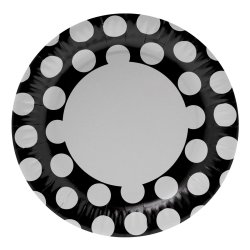 SC PARTY - 8 Pack Paper Plates 23CM Black Polka Dot