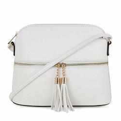 Sg Sugu Lightweight Medium Dome Crossbody Bag With Tassel Zipper Pocket Adjustable Strap White