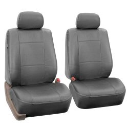 FH Group FH-PU002-1102 Classic Exquisite Synthetic Leather Bucket Seat Covers Airbag Compatible Solid Gray Color