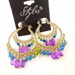 True Grace Accessories Folk Style Gold Tone Beads Tassel Stud Earrings