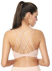 Dragon Fit Racerback Sports Bras - Light Support Strappy Workout Yoga Bras Cross Back Removeable 02PINK Large