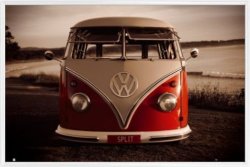 1ART1 Cars Poster And Frame Plastic - Red Kombi Vw 36 X 24 Inches