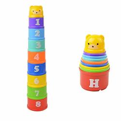 Merssavo Bath Stacking Cups 9 Pcs Rainbow Stacking Cups Toddler Educational Figures Letters Folding Cup Stackable Toys