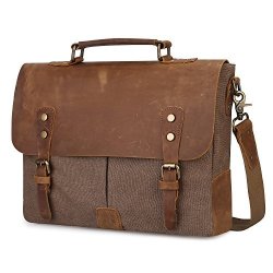 S-zone Leather Vintage Canvas Laptop Messenger Bag Adjustable Shoulder Strap 13.8 X 11 X 3.9 Inches