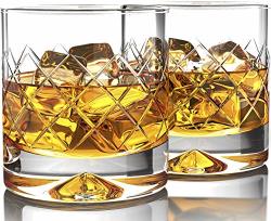 Premium Whiskey Glasses - Large - 12OZ Set Of 2 - Lead Free Hand Blown Crystal - Thick Weighted Base - Seamless Design