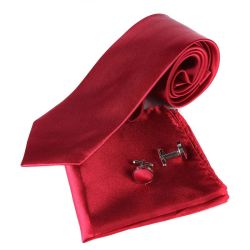 8cm New Fashion Gentleman Solid Wedding Business Hanky Cufflink Neck Tie Set - Win Red