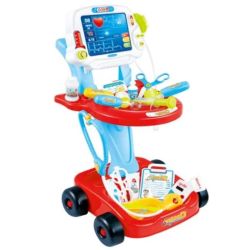 Doctor Cart Kit 17 Piece Trolley X-ray Ecg Sound Lights Pretend Play - Red