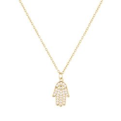 18K Gold Hamsa Pendant Necklace - Evil Eye Necklace - Dainty Necklaces For Women - Boho Necklace Gold