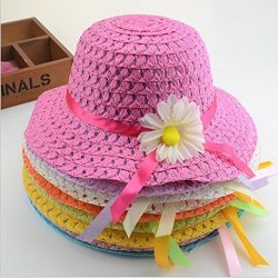 Girls Sunflower Straw Tea Party Hat Set 9 Pcs Assorted Colors