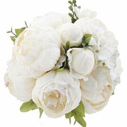 Flojery Silk Peony Bouquet Vintage Artificial Peonies Flower For Home Wedding Party Decor 1PCS White