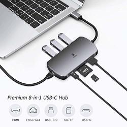 USB C Hub 8-IN-1 Adapter Dongle For Apple Macbook Pro 2019 2018 THUNDERBOLT3 Port Macbook Air Dock 2019 2018 Ipad PRO2018 Gigabit Ethernet 4K HDMI 3 USB